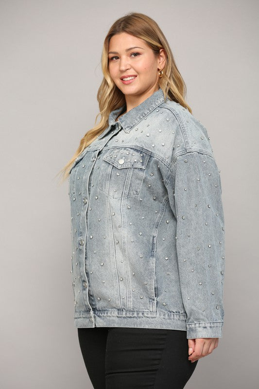 RHINESTONE EMBELLISHED WASHED DENIM JA