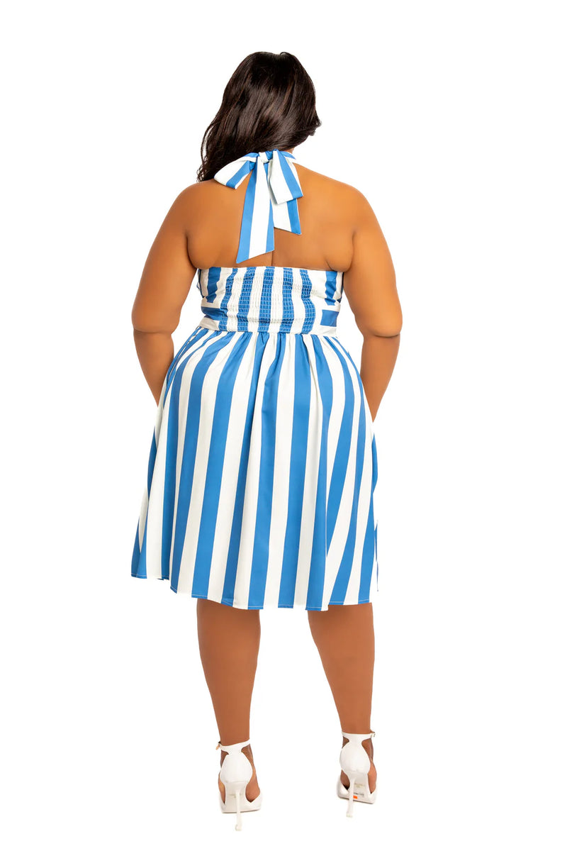 STRIPE HALTER NECK MINI DRESS Thick STRIPE HALTER NECK MINI DRESS Thick
