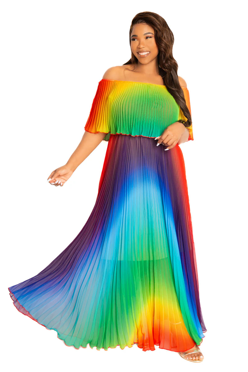rainbow pleated maxi dress Veyora Apparel Womens Strapless Colorblock Pleated Maxi Dress, Rainbow Smocked Tube Top Summer Dress