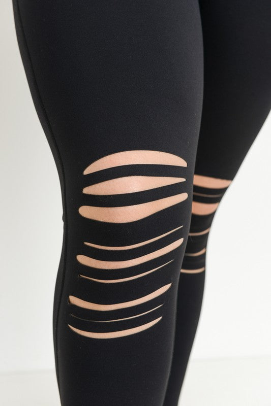 Highwaist Shredded Knee Laser-Cut Leggings