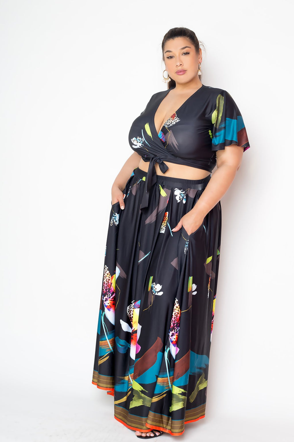 TROPICAL CROPPED TOP AND MAXI SKIRT SET