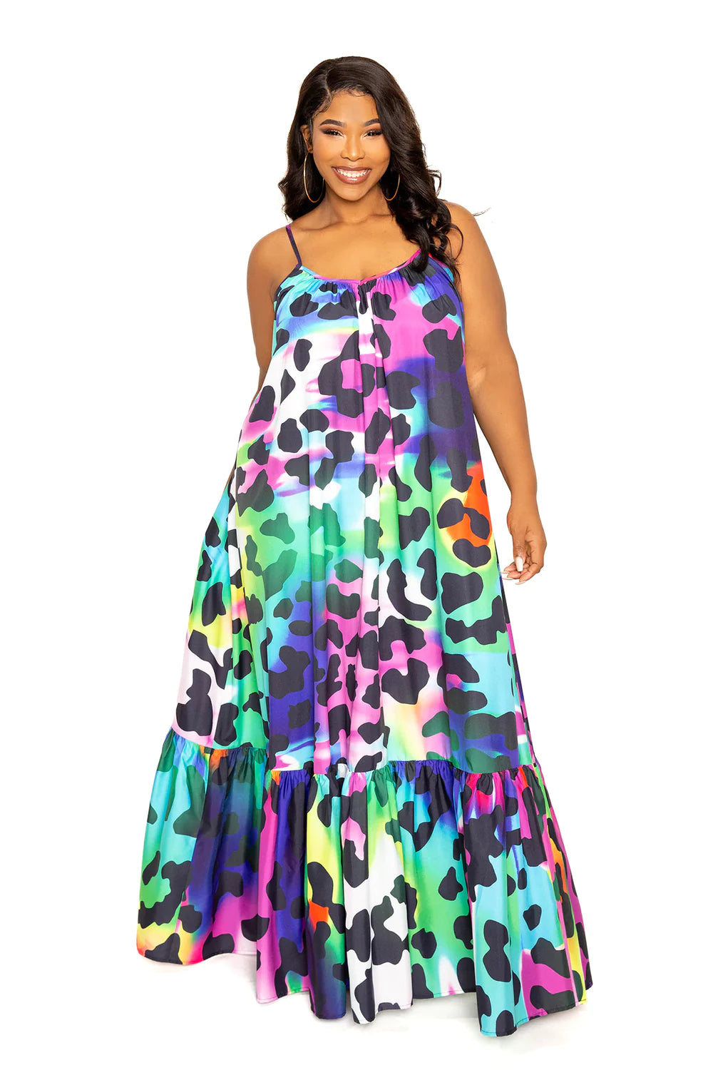 ANIMAL PRINT VOLUMINOUS MAXI DRESS