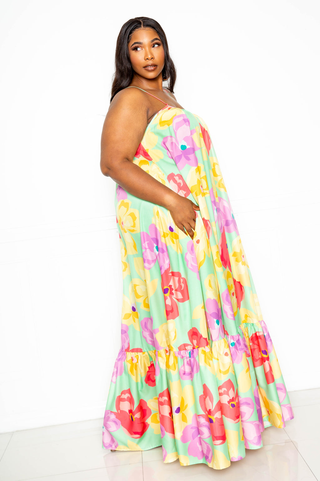 PRINTED VOLUMINOUS MAXI DRESS