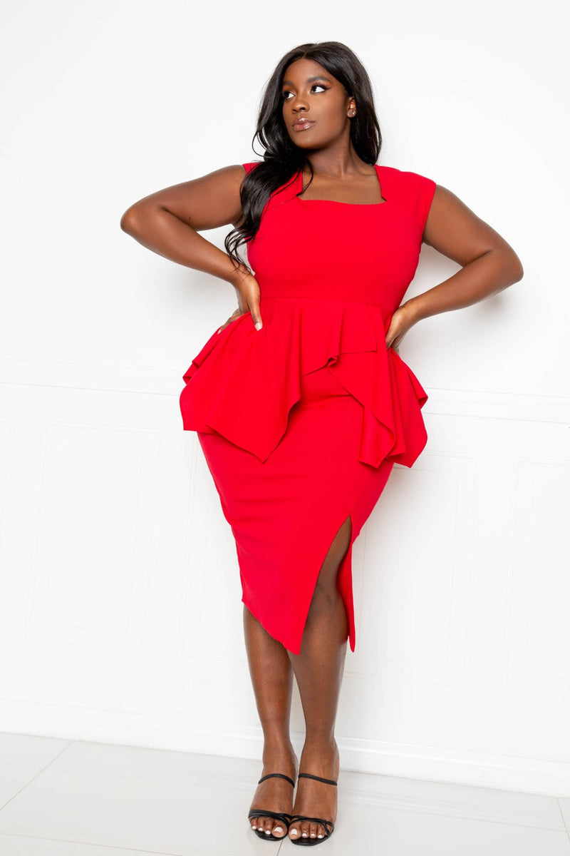 Peplum Bodycon Blouse SQUARE NECK PEPLUM BODYCON DRESS Thick Peplum Bodycon Blouse SQUARE NECK PEPLUM BODYCON DRESS Thick