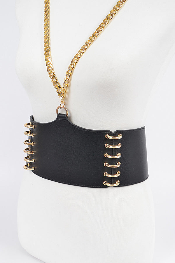 FAUX LEATHER BELT W/CHAIN