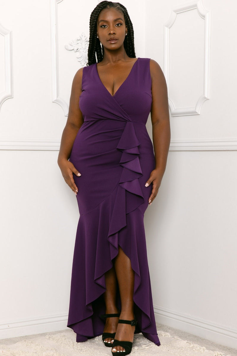 RUFFLE WITH FLARE SKIRT PLUS SIZE MAXI DRESS Thick RUFFLE WITH FLARE SKIRT PLUS SIZE MAXI DRESS Thick