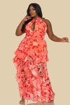 RUFFLE DETAIL HABTER NECK DRESS
