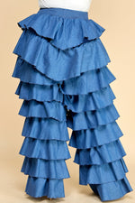 TIERED HIGH WAIIST DENIM PANTS