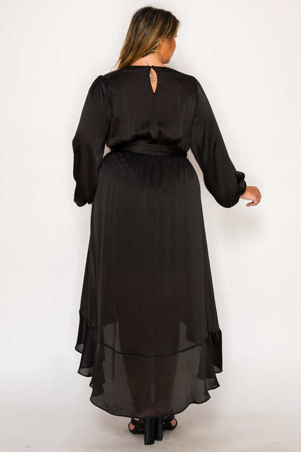 FRONT TIE LONG SLEEVE HIGH LOW DRESS