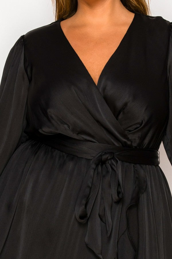 FRONT TIE LONG SLEEVE HIGH LOW DRESS