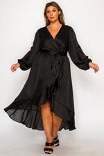 FRONT TIE LONG SLEEVE HIGH LOW DRESS