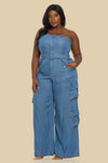 DENIM UNBALANCED TUBE TOP JUMPSUIT