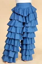 TIERED HIGH WAIIST DENIM PANTS