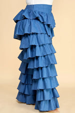 TIERED HIGH WAIIST DENIM PANTS