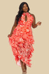 RUFFLE DETAIL HABTER NECK DRESS