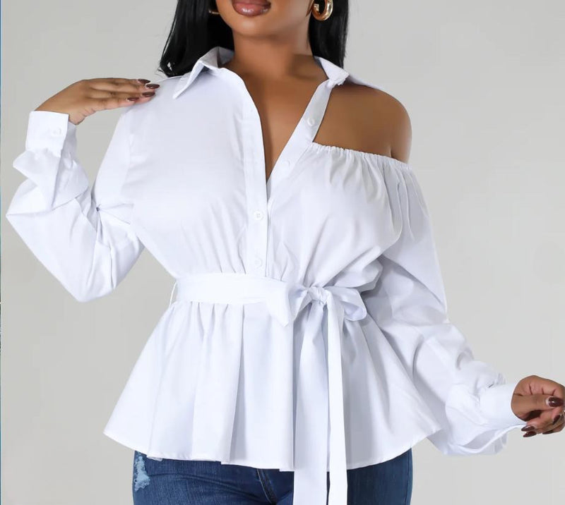 ONE EXPOSED SHOULDER BLOUSE