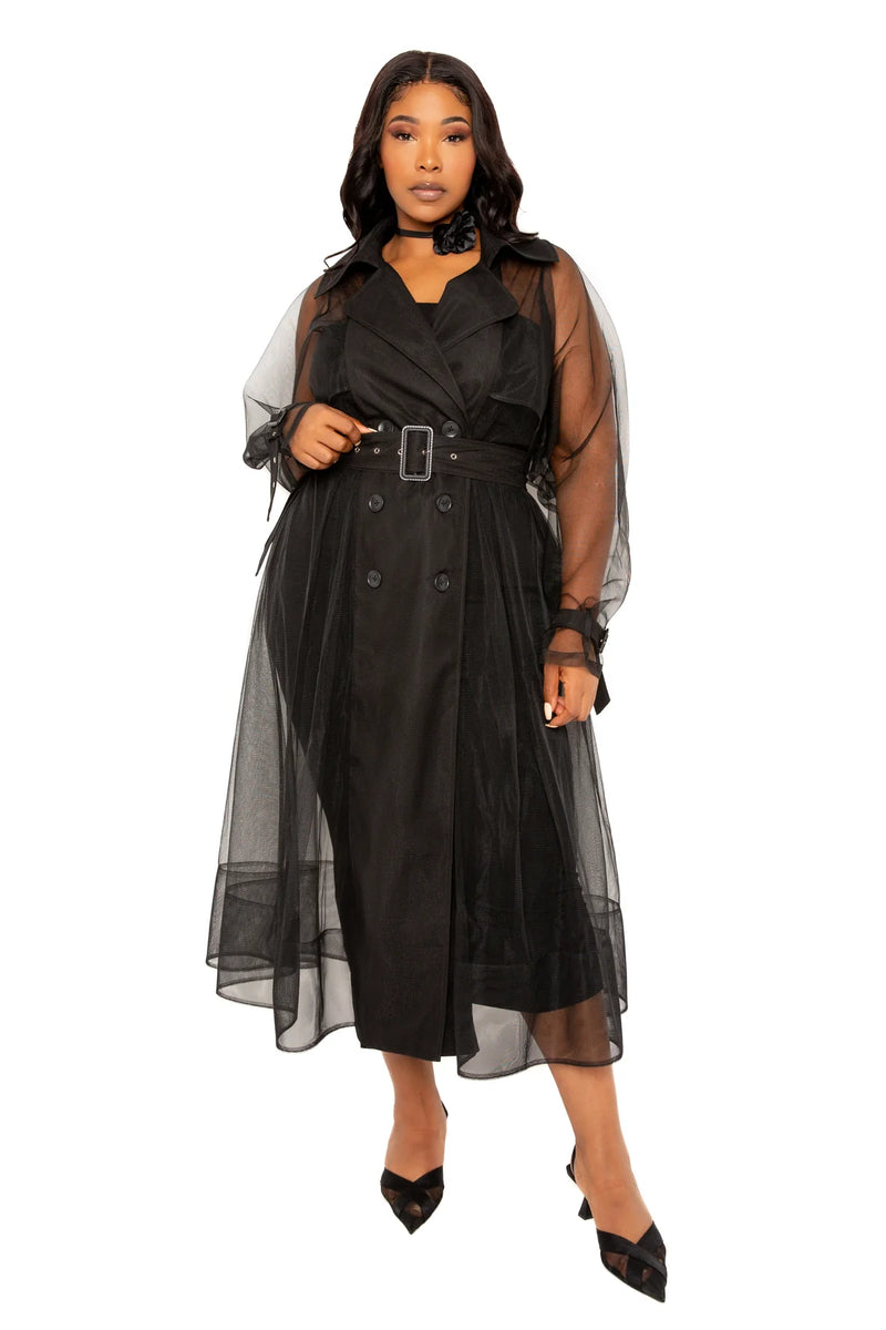 TULLE TRENCH COAT WITH BELT