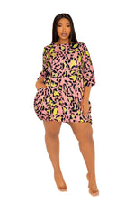 ANIMAL PRINT BUBBLED MINI DRESS