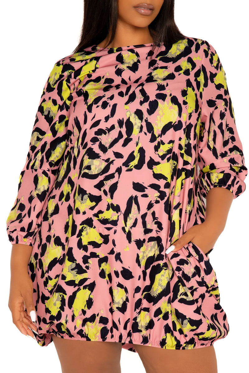 ANIMAL PRINT BUBBLED MINI DRESS