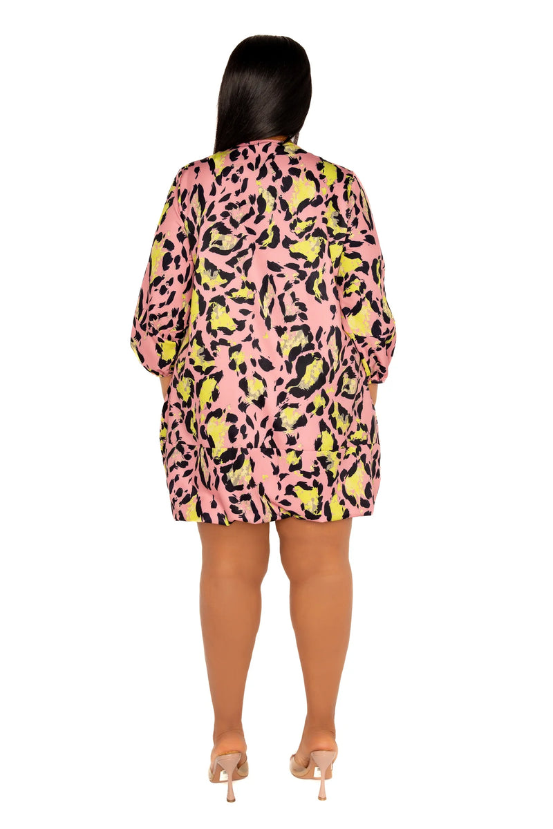 ANIMAL PRINT BUBBLED MINI DRESS
