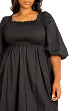 SMOCKED PUFF SLEEVE BUBBLED DRESS