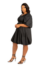 SMOCKED PUFF SLEEVE BUBBLED DRESS