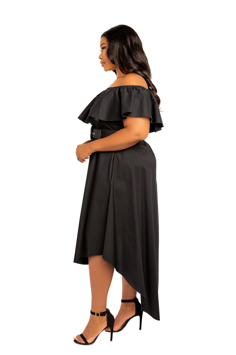 OFF SHOULDER FLOUNCE HIGH LOW DRESS