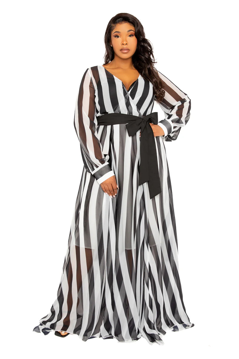 STRIPE SURPLICE MAXI DRESS