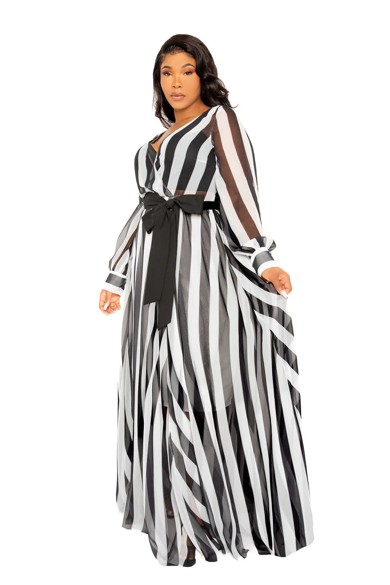 STRIPE SURPLICE MAXI DRESS