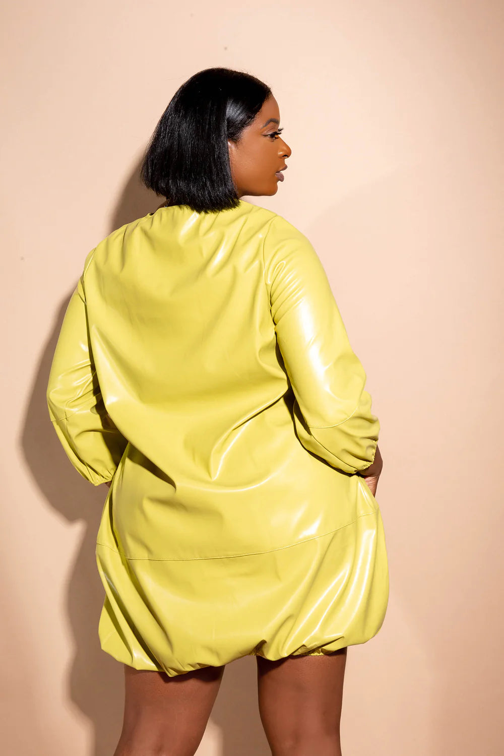 FAUX LEATHER BUBBLED MINI DRESS Thick FAUX LEATHER BUBBLED MINI DRESS Thick