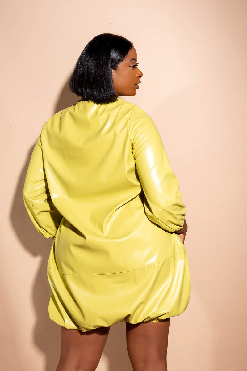 FAUX LEATHER BUBBLED MINI DRESS Thick FAUX LEATHER BUBBLED MINI DRESS Thick