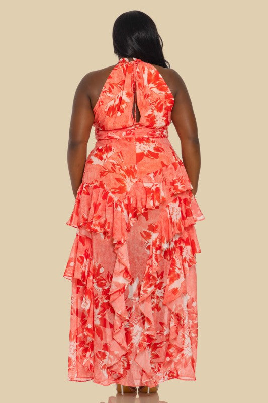 RUFFLE DETAIL HABTER NECK DRESS