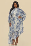 BUBBLE SLEEVE ASMETRIC RUFFLE DRESS
