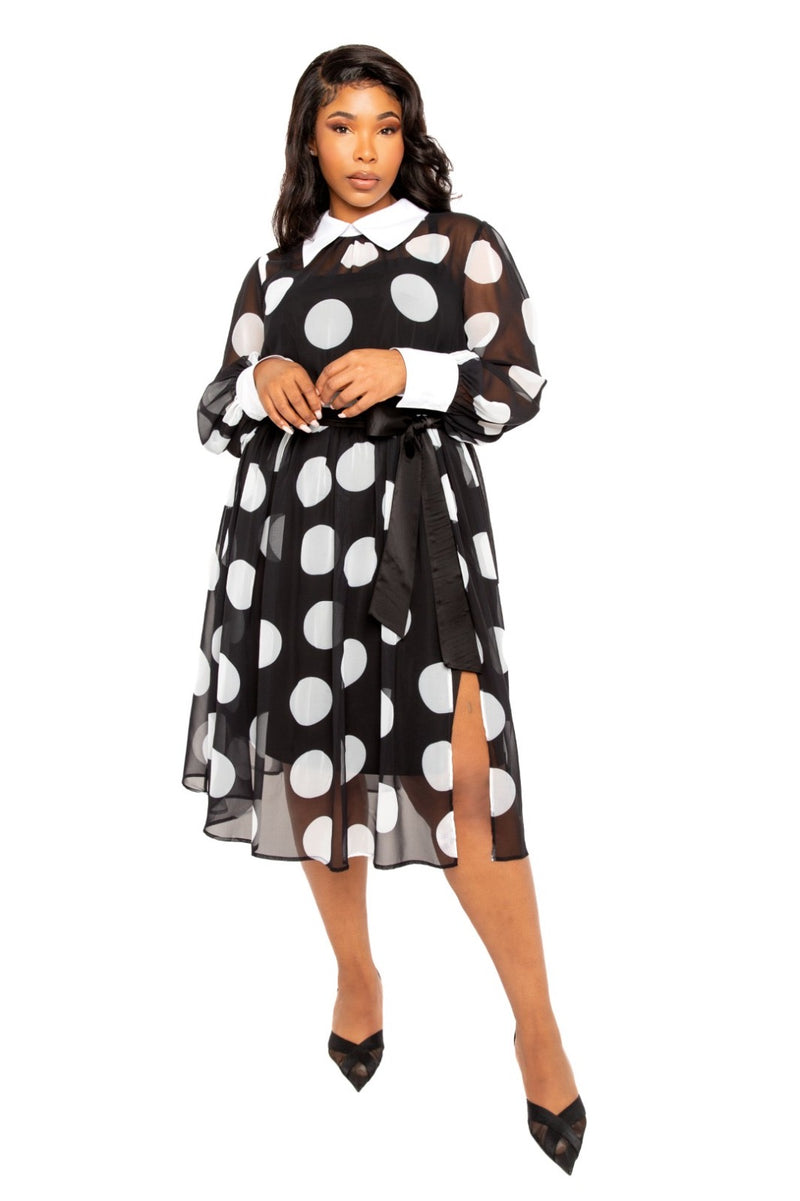 POLKA DOT LONG SLEEVE DRESS