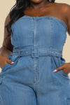 DENIM UNBALANCED TUBE TOP JUMPSUIT