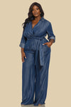 DENIM LONG SLEEVE JUMPSUIT