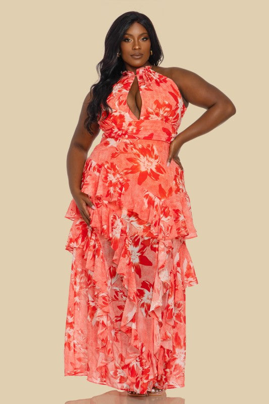 RUFFLE DETAIL HABTER NECK DRESS