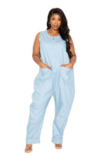 DENIM RELAXED FIT SLEEVELESS JUMPSUIT