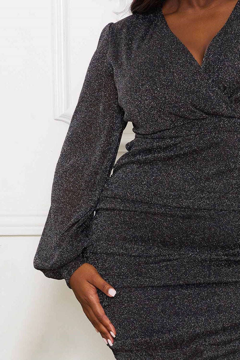 GLITTER MESH SHIRRING SIDE PLUS MINI DRESS Thick GLITTER MESH SHIRRING SIDE PLUS MINI DRESS Thick