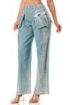 FOIL WIDE LEG CARGO PANTS