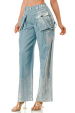 FOIL WIDE LEG CARGO PANTS