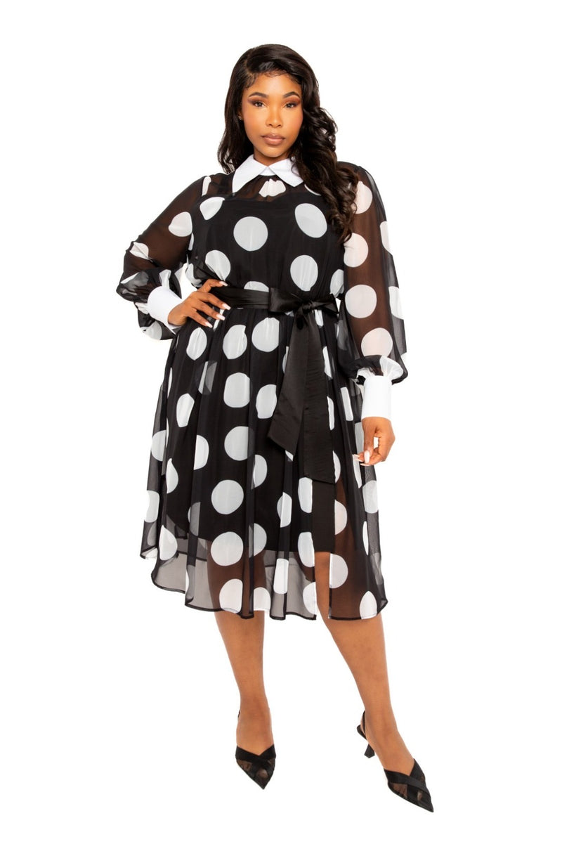 POLKA DOT LONG SLEEVE DRESS