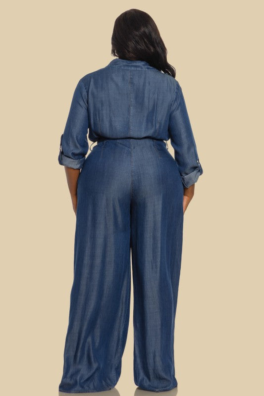 DENIM LONG SLEEVE JUMPSUIT