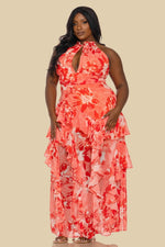 RUFFLE DETAIL HABTER NECK DRESS
