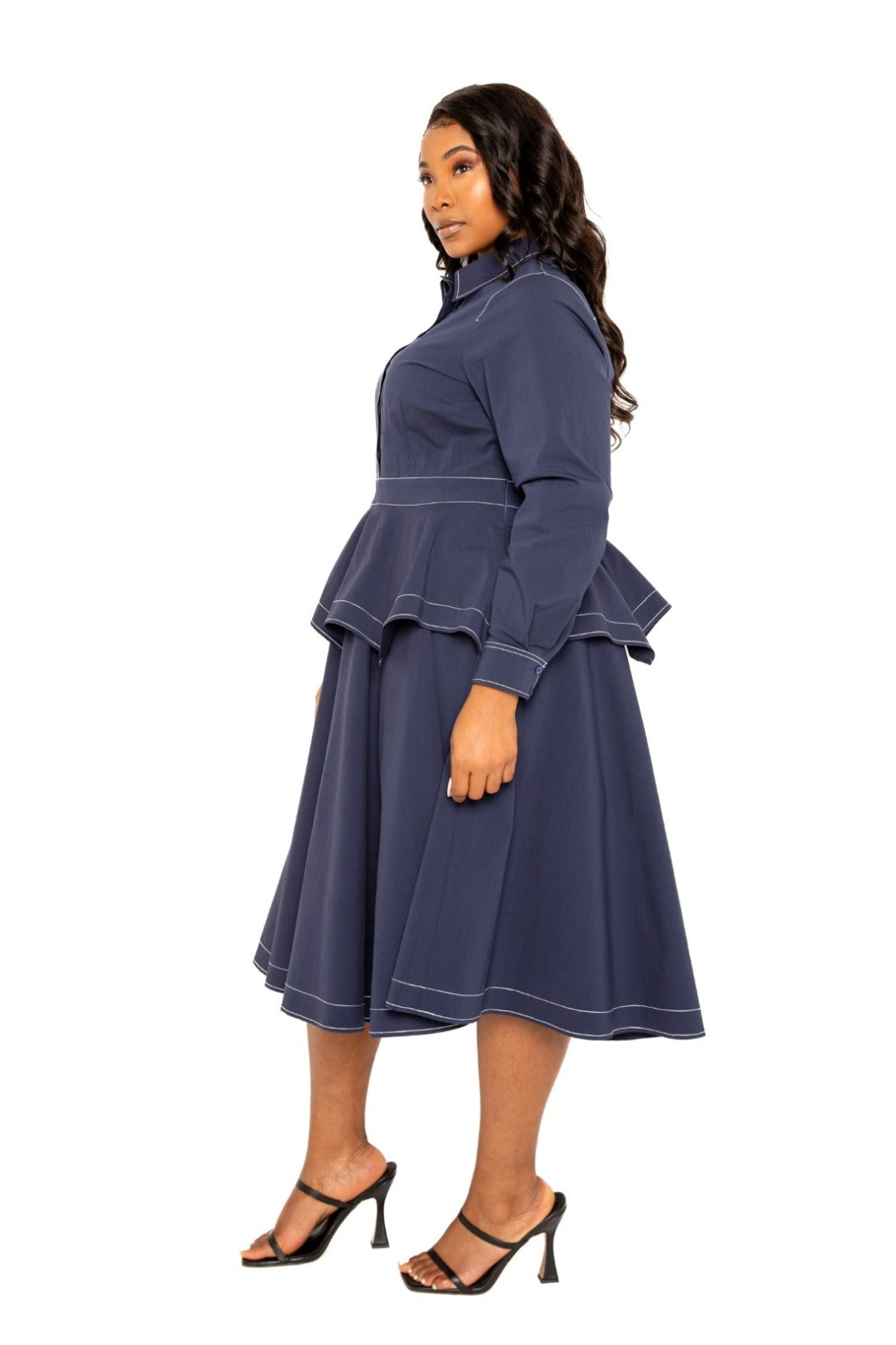 peplum hem shirt dress ASOS DESIGN long sleeve peplum hem shirt dress in sage