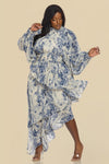 BUBBLE SLEEVE ASMETRIC RUFFLE DRESS