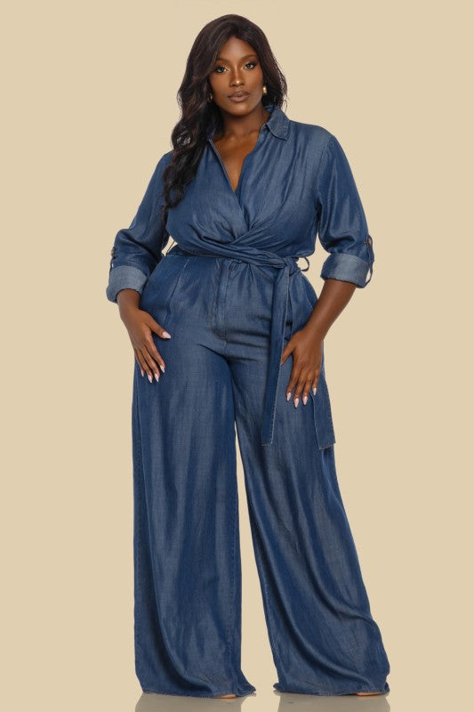 DENIM LONG SLEEVE JUMPSUIT