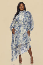 BUBBLE SLEEVE ASMETRIC RUFFLE DRESS