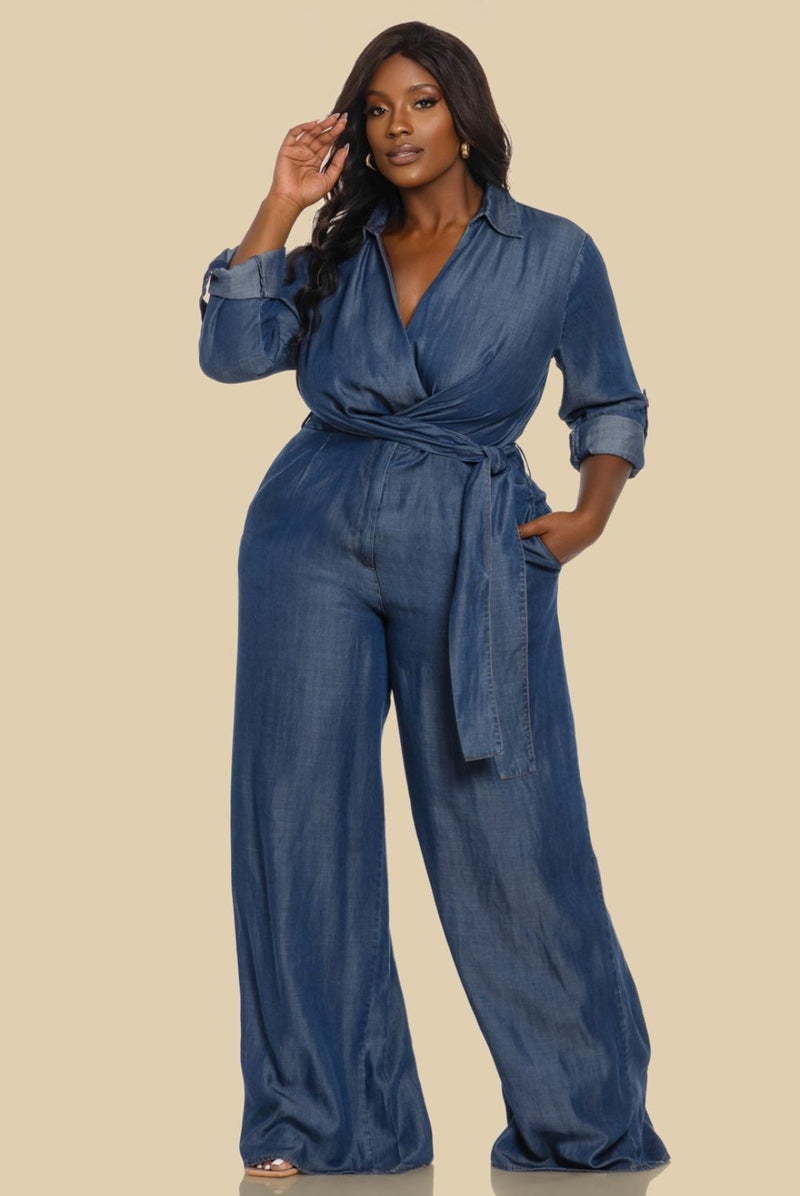 DENIM LONG SLEEVE JUMPSUIT