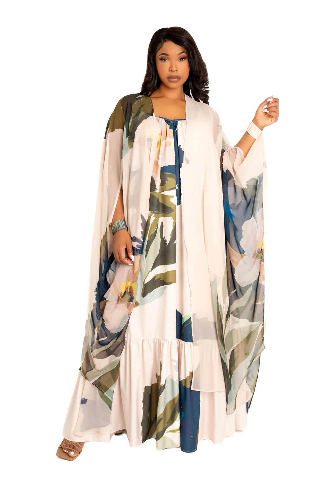 FLORAL ROBE WITH WRIST BAND